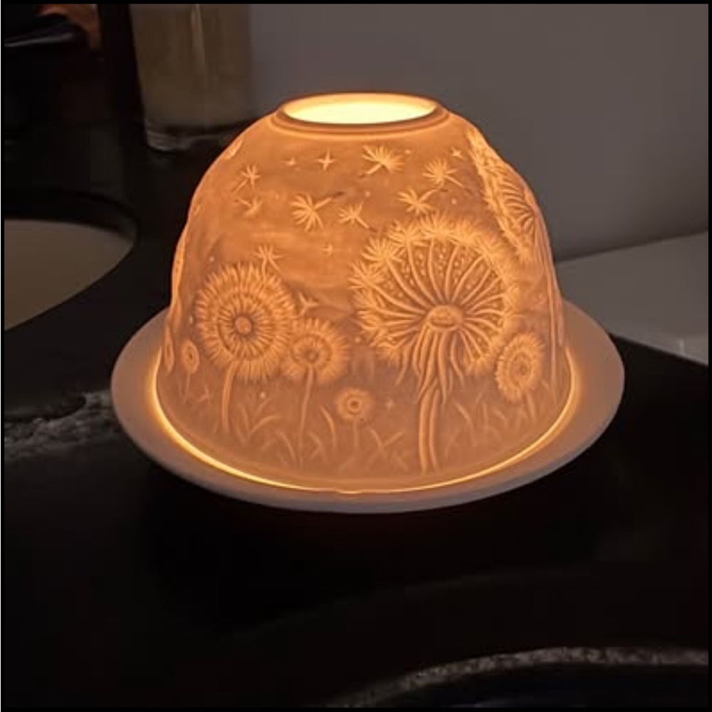 Glowing Ceramic Dome with Dandelion Design